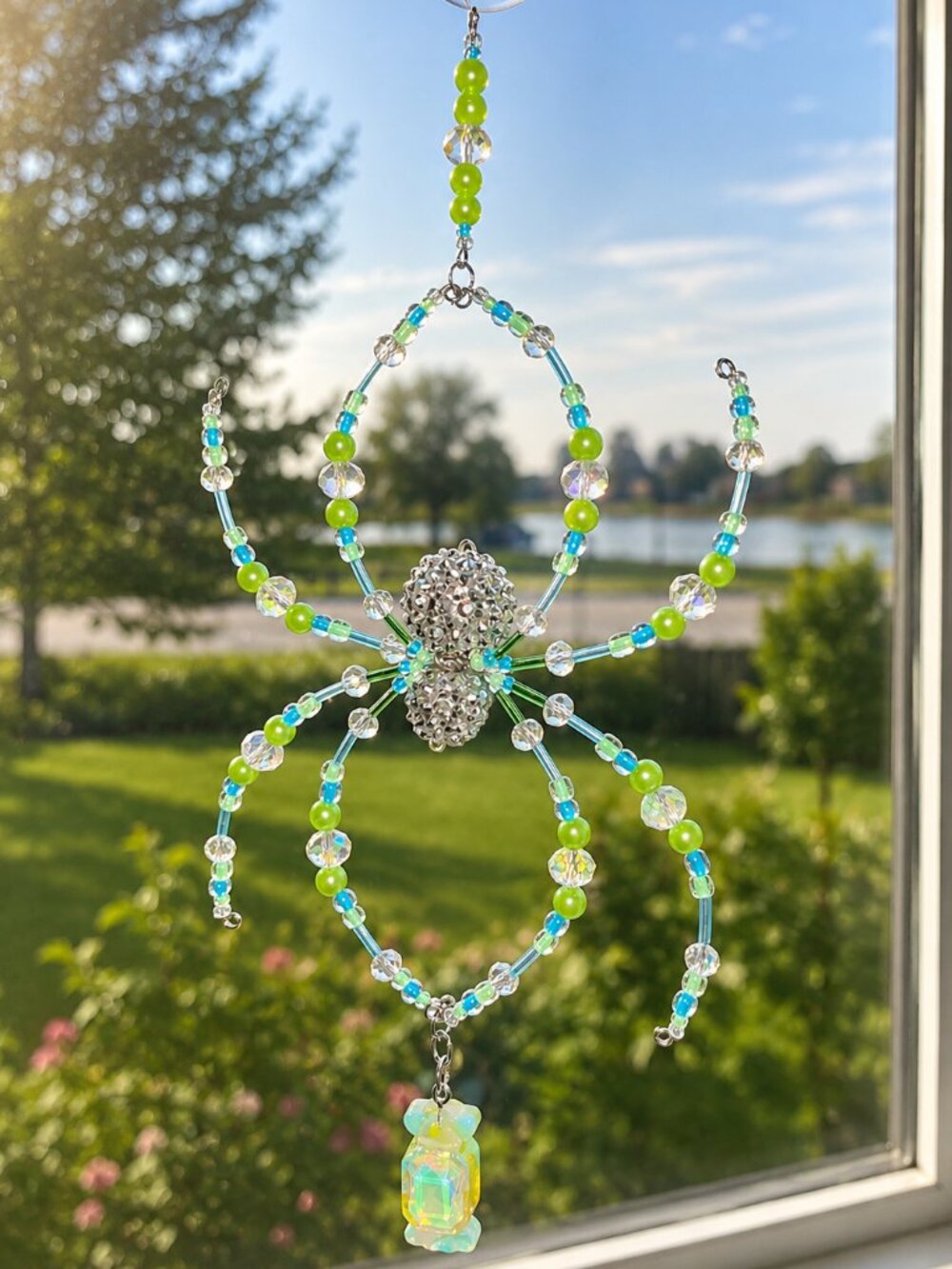 Handcrafted Spider Suncatcher, Window Decor, "Trick or Treat, Sweet Spider"